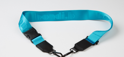 Stylish crossbody phone case with an aqua blue colour adjustable strap, designed for convenience and hands-free use. Features a secure black colour phone case holder and has a sleek design making it perfect for everyday minimalist wear.