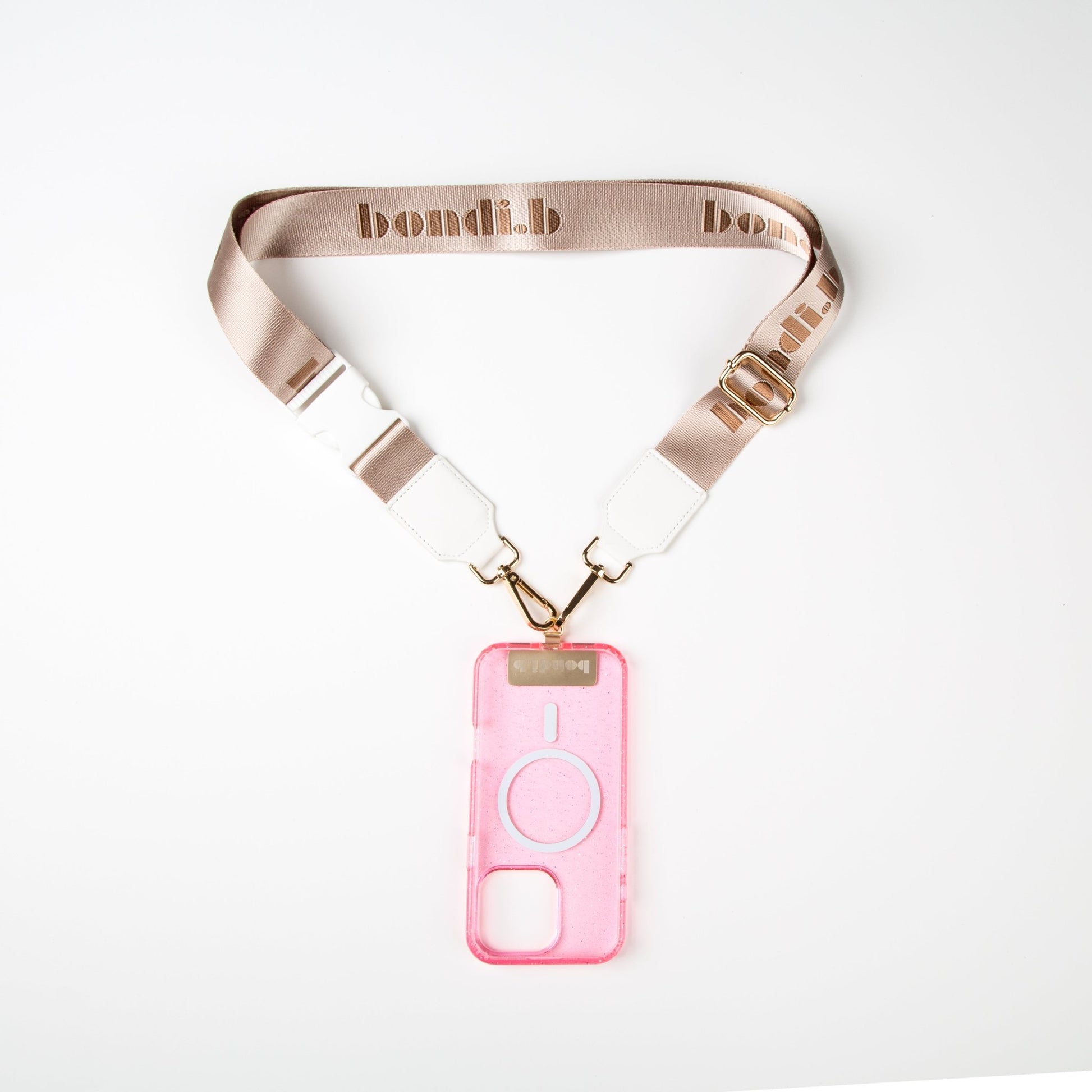 OG Beige Crossbody Phone Strap + Pink iPhone Case - Bondi.b