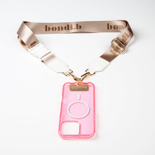 OG Beige Crossbody Phone Strap + Pink iPhone Case - Bondi.b